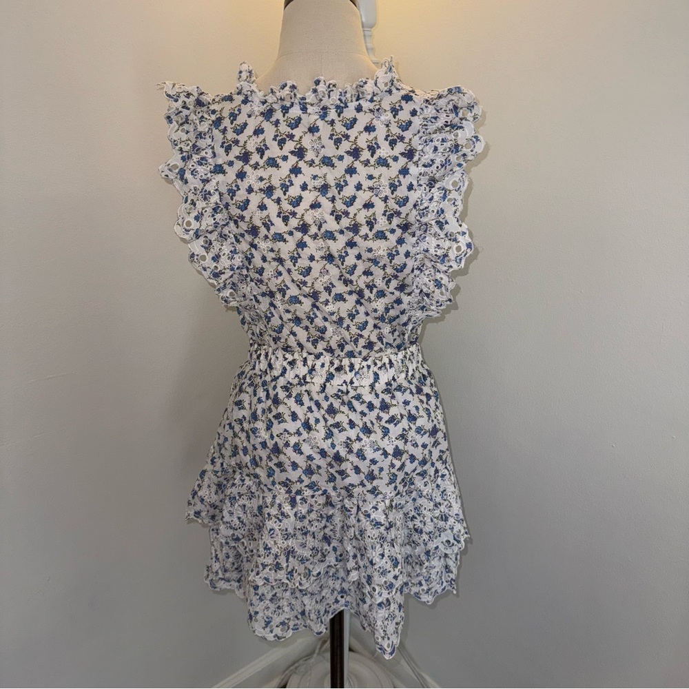 Jennifer & Grace M Blue White Floral Eyelet Embroidered Scalloped Skirt Top Set - Picture 7 of 10
